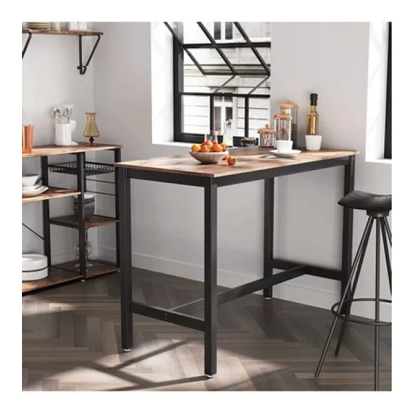 Hitit Dekorasyon Baro Siyah Metal Ahşap Yemek Masası Yüksek 120x60x90 - Görsel 2