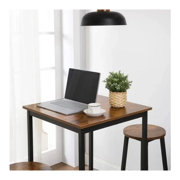 Hitit Dekorasyon Baro Siyah Metal Ahşap Yemek Masası Yüksek 60x60x90 - Görsel 2