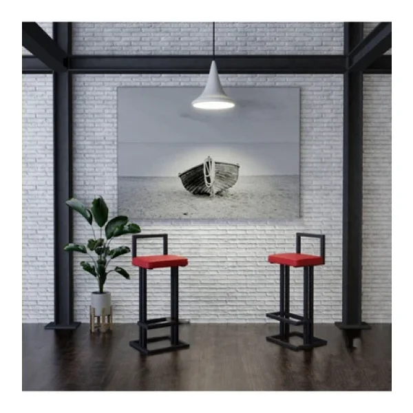 Hitit Dekorasyon Line Siyah Metal Bar Sandalyesi Kırmızı - Görsel 4