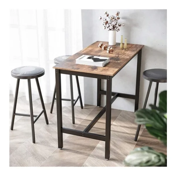 Hitit Dekorasyon Baro Siyah Metal Ahşap Yemek Masası Yüksek 120x60x90 - Görsel 3