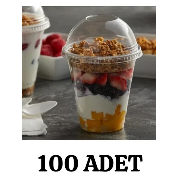 Plastik Milkshake Bardağı Pipetli Kapaklı 100'lü İçecek Şeffaf 350 Cc(Ml) Meşrubat Bardağı Cup - Görsel 2