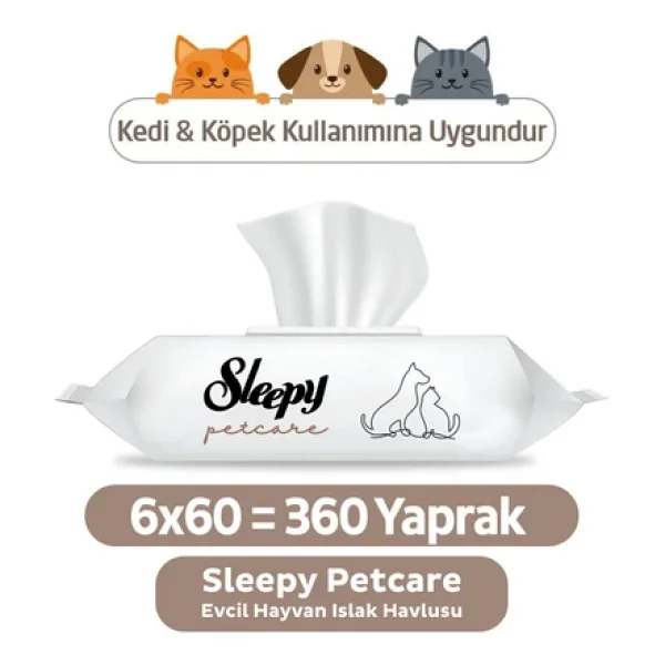 Sleepy Petcare Evcil Hayvan Islak Havlusu 6x60 Yaprak - Görsel 3