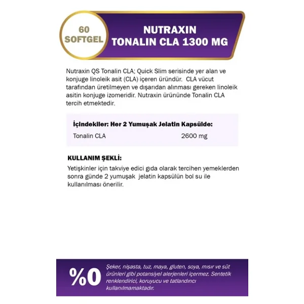 Nutraxin Quick-Slim Tonalin Cla 1300 Mg 60 Kapsül - Görsel 8