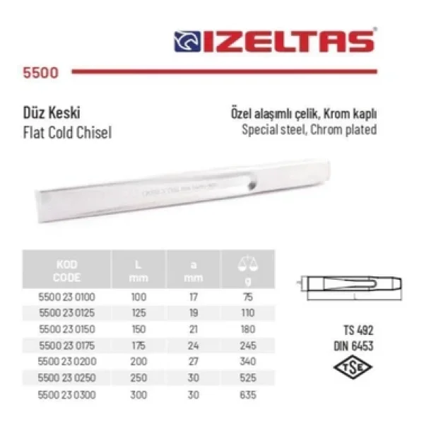 İzeltaş 300 Mm Düz Keski Krom Kaplı 5500 23 0300 - Görsel 4