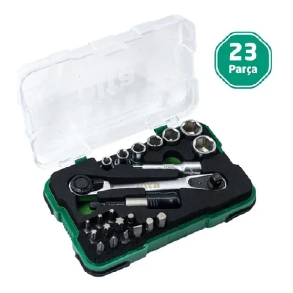 Elta 1/4" Altıköşe Cırcırlı Lokma Anahtar Ve Bits Uç Seti 23 Parça - Görsel 3