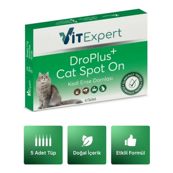 Vitexpert Droplus,Kedi,Damlası,Pire,Dış,Parazit,Bit,Kene,Deri,Bakımı,Için,Bitkisel,Damla,(,1-7,Kg,),5,Tüp - Görsel 8