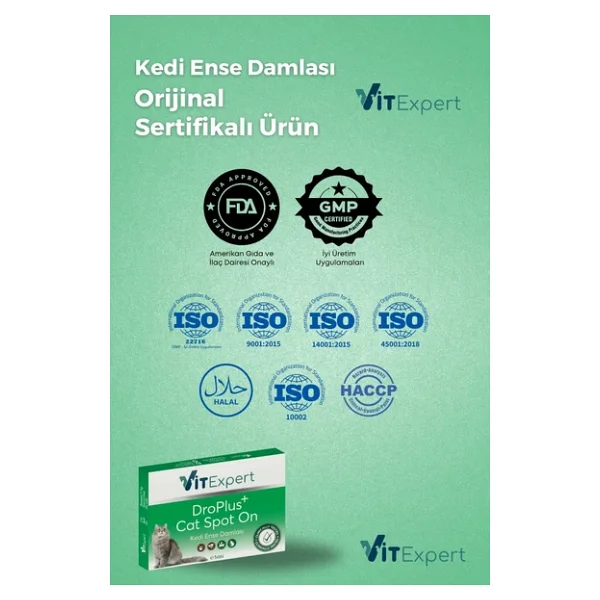 Vitexpert Droplus,Kedi,Damlası,Pire,Dış,Parazit,Bit,Kene,Deri,Bakımı,Için,Bitkisel,Damla,(,1-7,Kg,),5,Tüp - Görsel 3