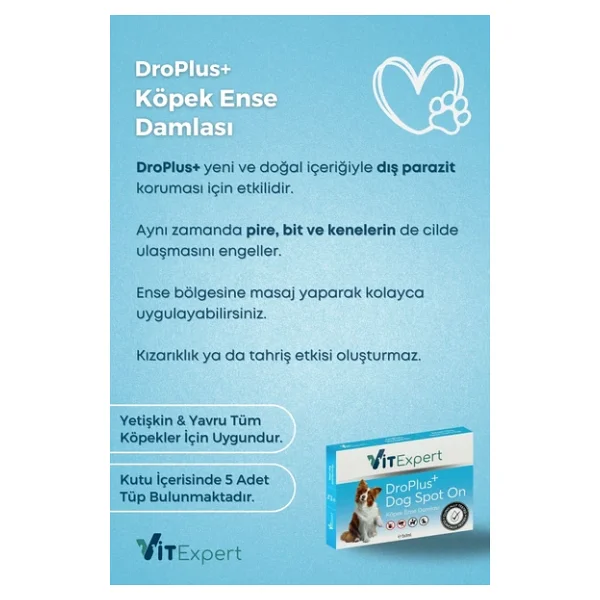 Vitexpert Droplus Köpek Damlası Dış Parazit Pire Kene Bit Ve Deri Bakımı Için Bitkisel Damla - 5 Tüp - Görsel 2