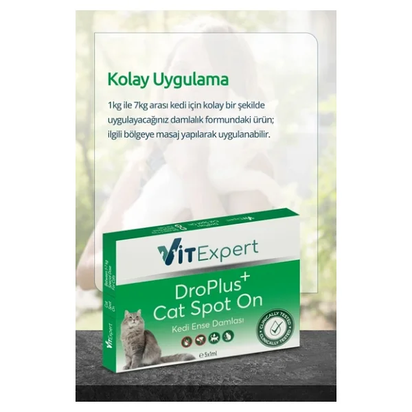 Vitexpert Droplus,Kedi,Damlası,Pire,Dış,Parazit,Bit,Kene,Deri,Bakımı,Için,Bitkisel,Damla,(,1-7,Kg,),5,Tüp - Görsel 7