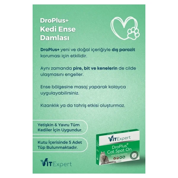 Vitexpert Droplus,Kedi,Damlası,Pire,Dış,Parazit,Bit,Kene,Deri,Bakımı,Için,Bitkisel,Damla,(,1-7,Kg,),5,Tüp - Görsel 2