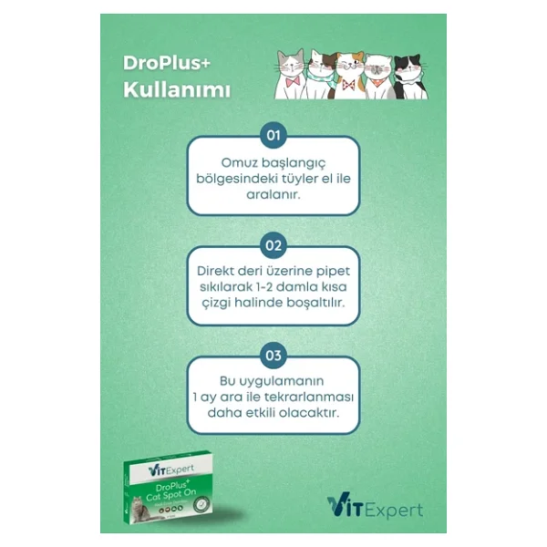 Vitexpert Droplus,Kedi,Damlası,Pire,Dış,Parazit,Bit,Kene,Deri,Bakımı,Için,Bitkisel,Damla,(,1-7,Kg,),5,Tüp - Görsel 4