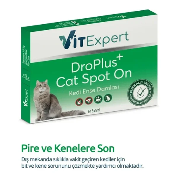 Vitexpert Droplus,Kedi,Damlası,Pire,Dış,Parazit,Bit,Kene,Deri,Bakımı,Için,Bitkisel,Damla,(,1-7,Kg,),5,Tüp - Görsel 5