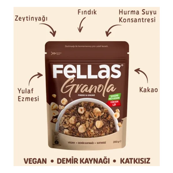 Fellas Fındıklı Ve Kakaolu Granola 200 Gr - Görsel 4