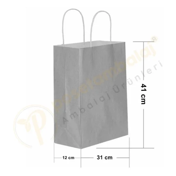 Gümüş Kraft Çanta Büyük Boy 31x12x41 Cm 25 Adet - Görsel 5