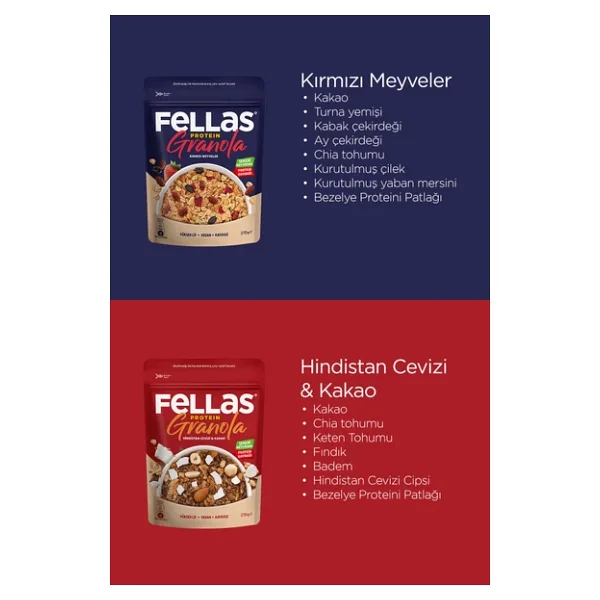 Fellas Protein Granola 2'li Mix Paket - Hindistan Cevizi & Kakao (270 G) + Kırmızı Meyveli (270 G) - Görsel 2