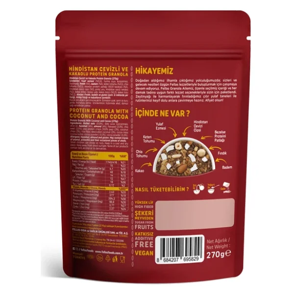 Fellas Protein Granola 2'li Mix Paket - Hindistan Cevizi & Kakao (270 G) + Kırmızı Meyveli (270 G) - Görsel 6