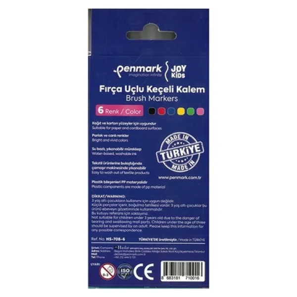 Penmark Süper Yıkanabilir 6'lı Fırça Uçlu Keçeli Kalem Seti - Görsel 3