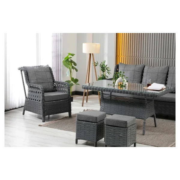 Zigonzi Vilza 3+1+1+Masa Puflu Rattan Bahçe & Balkon Takımı - Görsel 3
