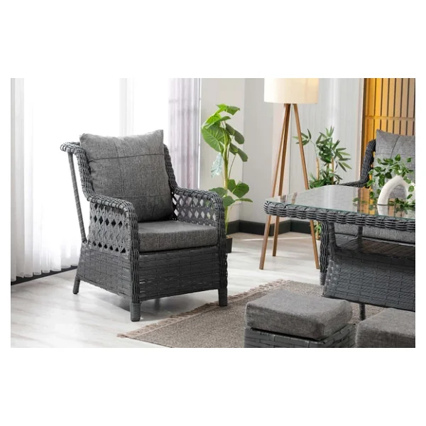 Zigonzi Vilza 3+1+1+Masa Puflu Rattan Bahçe & Balkon Takımı - Görsel 2