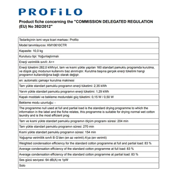 Profilo Km10610ctr 10 Kg Çamaşır Kurutma Makinesi - Görsel 9