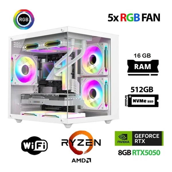 Xaser Eco X80 Ryzen 5 5500 16gb RAM 512gb M.2 Nvme SSD 8gb Rtx5050 Oyuncu Masaüstü Bilgisayarı - Görsel 3