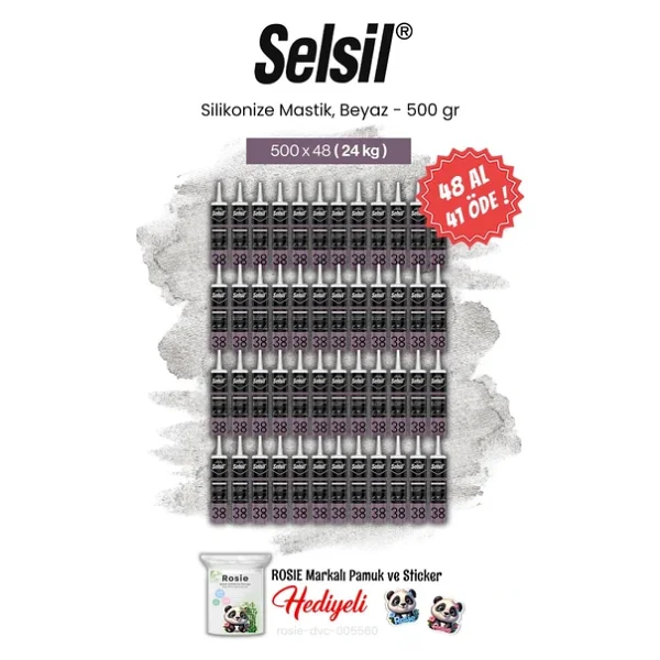 Selsil 48 Al 41 Öde, 500 Gr Silikonize Mastik, Beyaz Ve Rosie Pamuk - Görsel 3