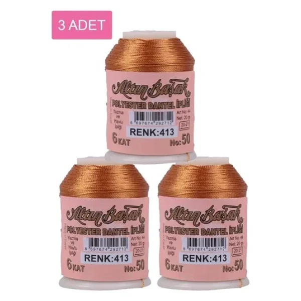 3 Adet Altınbaşak Oya ve Dantel İpi 20 gr - Royaleks - No: 413 - Görsel 4