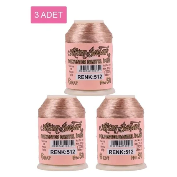 3 Adet Altınbaşak Oya ve Dantel İpi 20 gr - Royaleks - No: 512 - Görsel 4