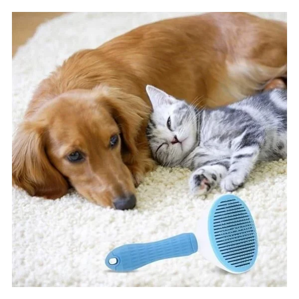 Buffer Kedi Köpek Tüy Toplayıcı Kendini Temizleyebilen Ergonomik Saplı Evcil Hayvan Tarağı Mavi - Görsel 2