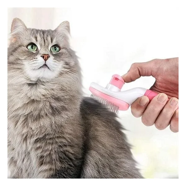 Buffer Kedi Köpek Tüy Toplayıcı Kendini Temizleyebilen Ergonomik Saplı Evcil Hayvan Tarağı Pembe - Görsel 2