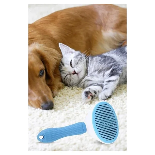 Buffer Kedi Köpek Tüy Toplayıcı Kendini Temizleyebilen Ergonomik Saplı Evcil Hayvan Tarağı Mavi - Görsel 8