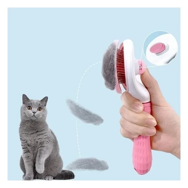 Buffer Kedi Köpek Tüy Toplayıcı Kendini Temizleyebilen Ergonomik Saplı Evcil Hayvan Tarağı Pembe - Görsel 4