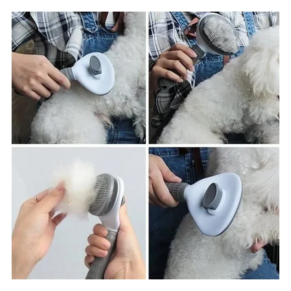 Buffer Kedi Köpek Tüy Toplayıcı Kendini Temizleyebilen Ergonomik Rahat Evcil Hayvan Tarağı Gri - Görsel 5