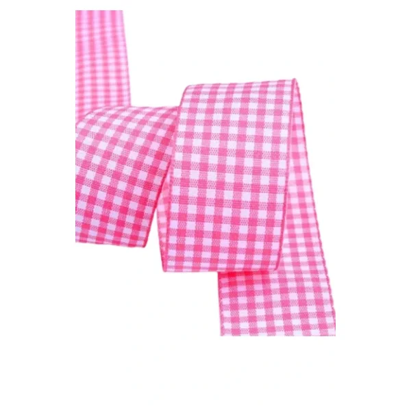 Tafta Ekoseli Kurdele 25 Mm Pembe 2 Metre - Görsel 2