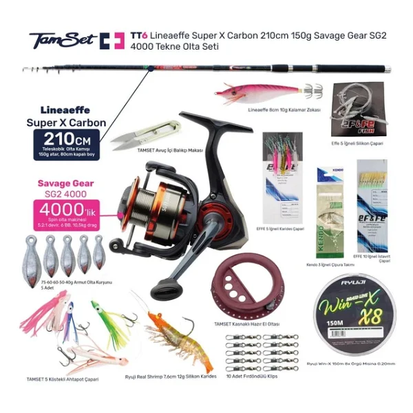 Tamset Sg2 4000 Super X Carbon 210cm 150g Tekne Olta Seti Tt6 - Görsel 3