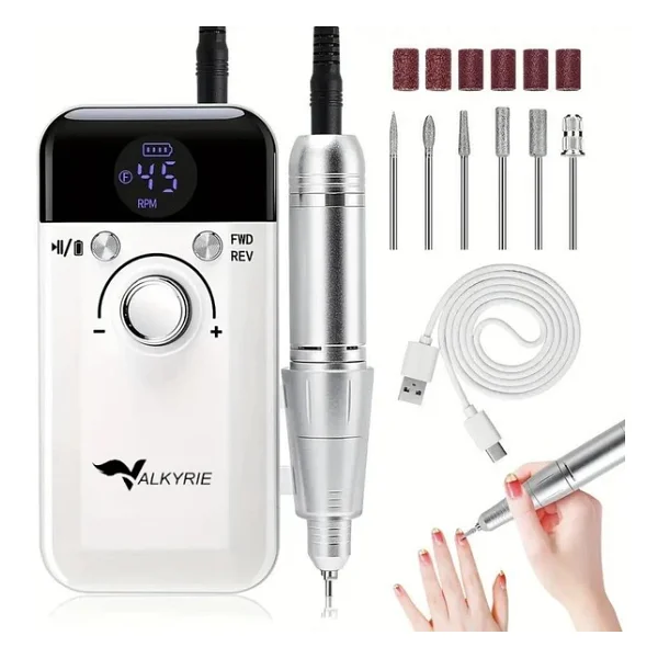 Valkyrie Profesyonel Şarjlı Tırnak Frezesi 45.000 Rpm, Lcd, 2000 mAh Taşınabilir Manikür Pedikür Makinesi - Görsel 3