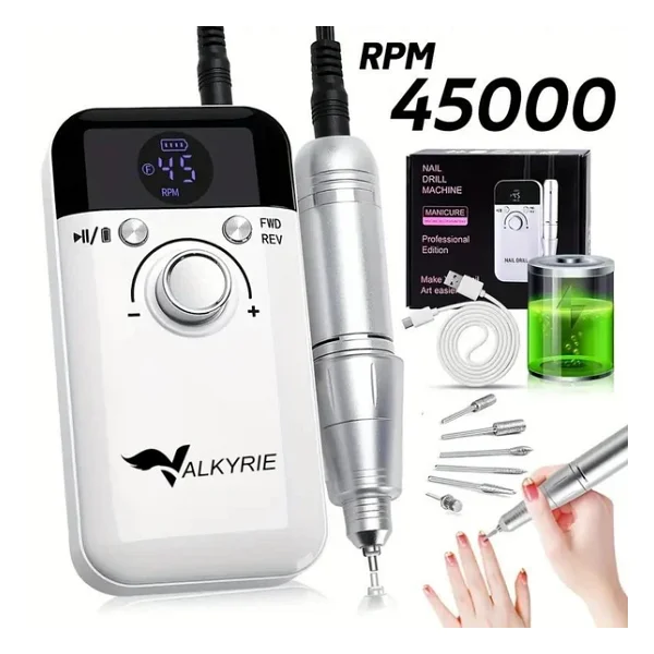 Valkyrie Profesyonel Şarjlı Tırnak Frezesi 45.000 Rpm, Lcd, 2000 mAh Taşınabilir Manikür Pedikür Makinesi - Görsel 10