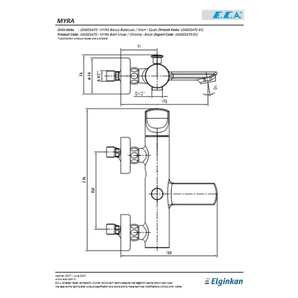 E.C.A. Myra 104502470 Krom Siyah Banyo Bataryası - Görsel 8