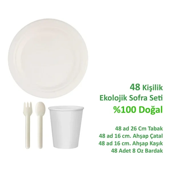 Ekolojik Doğal 26 Cm. 48 Kişilik Parti Piknik Sofra Sunum Seti - Tabak Bardak Çatal Kaşık Takımı - Görsel 2