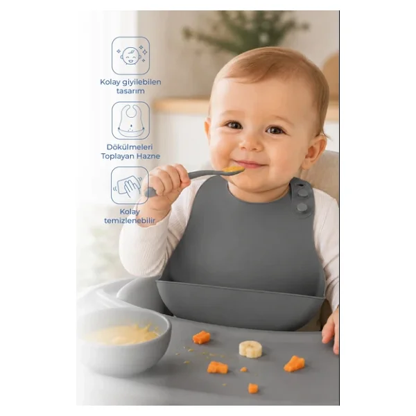 Babyjem Mini Silikon Önlük Gri - Görsel 2