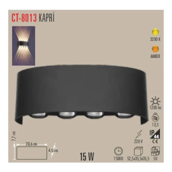 Cata Ct-8013 Kapri 15 W Çift Yönlü LED Bahçe Apliği - Görsel 4