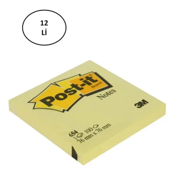 3m Post-İt 654y Yapışkanlı Not Kağıdı 76 Mm X 76 Mm Sarı 100 Yaprak - Görsel 3
