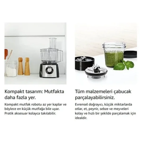 Bosch 50 Fonksiyonlu Hamur Yoğurma Smoothie Rende Öğütücü Doğrayıcı Multitalent Kompakt Mutfak Robotu - Görsel 4
