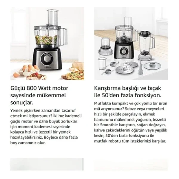 Bosch 50 Fonksiyonlu Hamur Yoğurma Smoothie Rende Öğütücü Doğrayıcı Multitalent Kompakt Mutfak Robotu - Görsel 2