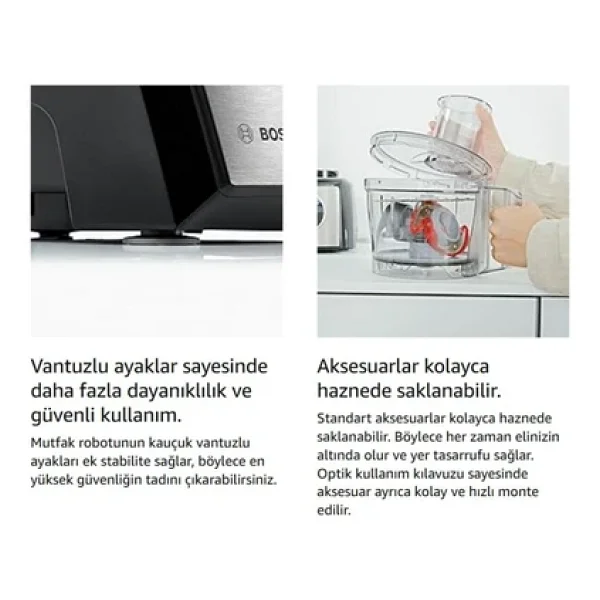 Bosch 50 Fonksiyonlu Hamur Yoğurma Smoothie Rende Öğütücü Doğrayıcı Multitalent Kompakt Mutfak Robotu - Görsel 3