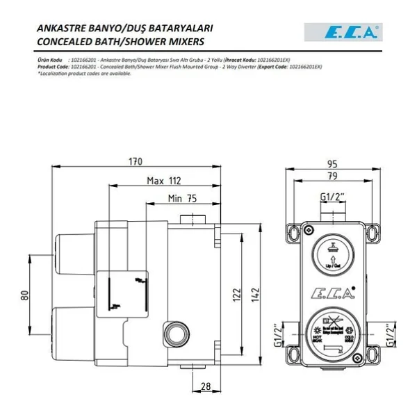 E.C.A. 102166201 2 Yollu Sıva Altı Banyo Bataryası - Görsel 5