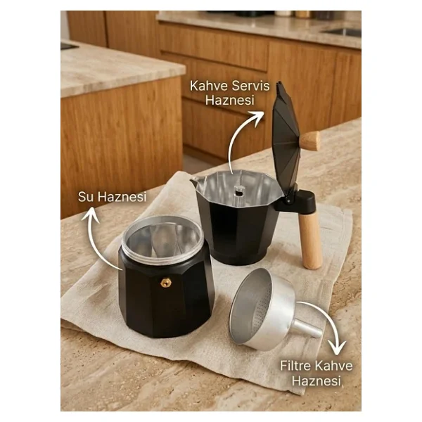 Taşev Garen Siyah 9 Fincan Moka Pot - Görsel 6
