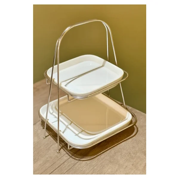 2 Katlı Kare Gümüş Metal Standlı Mika Sunumluk Şekerlik Lokumluk Kurabiyelik - Görsel 4
