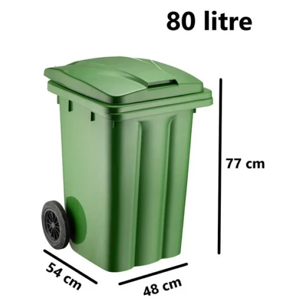 Omnipazar Sy-6502 Tekerlekli Kapaklı Plastik Çöp Konteyneri 80 Lt Yeşil - Görsel 4