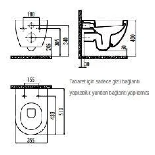Creavit Free Fe320 Kapak Hariç Asma Klozet - Görsel 6